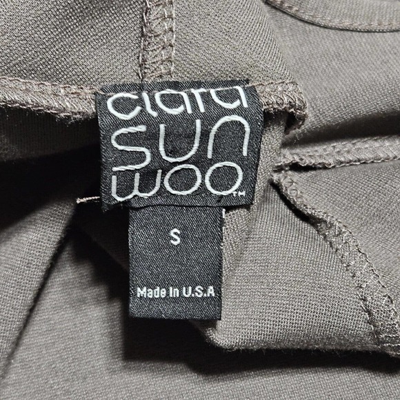 Clara Sun Woo Open Front Cardigan Sz S Drape Front Pockets Dark‎ Taupe USA Made - Picture 6 of 7